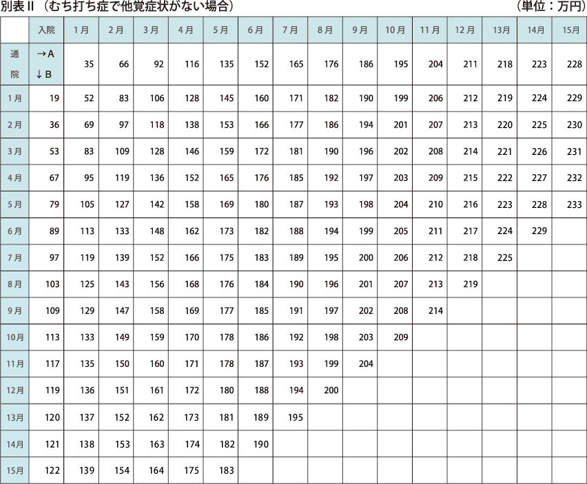 別表Ⅱ（むち打ち症で他覚症状がない場合）